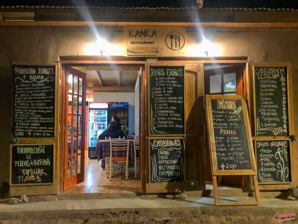Menu do Kanka Restaurante no Deserto do Atacama