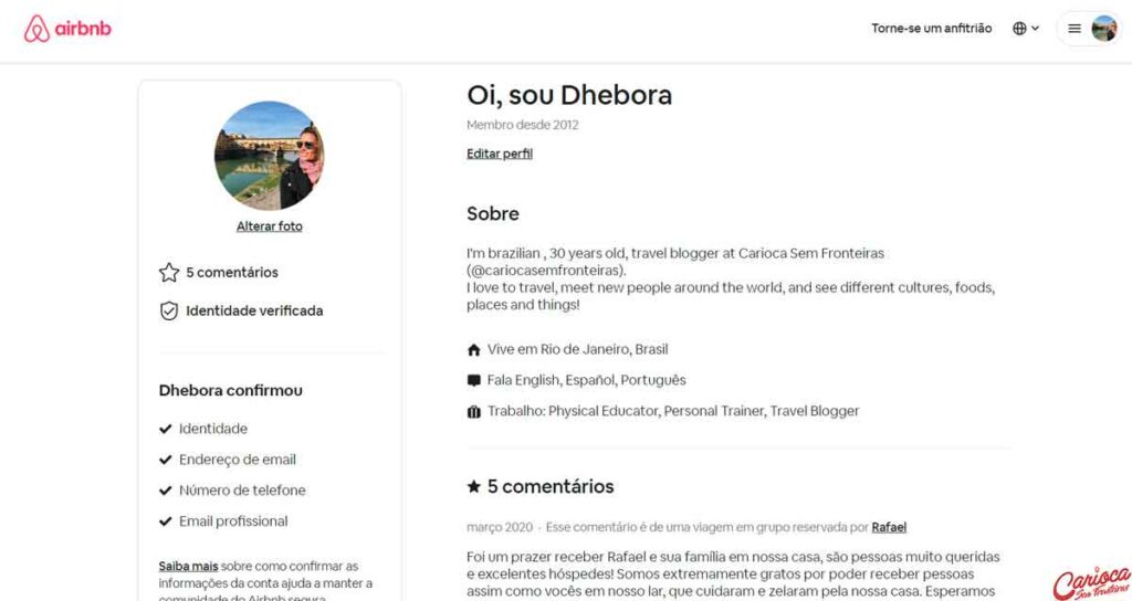 Perfil no airbnb